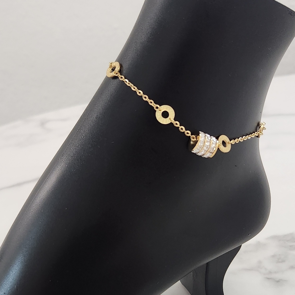 Gold Roman Numeral Anklet Crystal Stainless Steel Ankle Bracelet - Picture 8 of 16